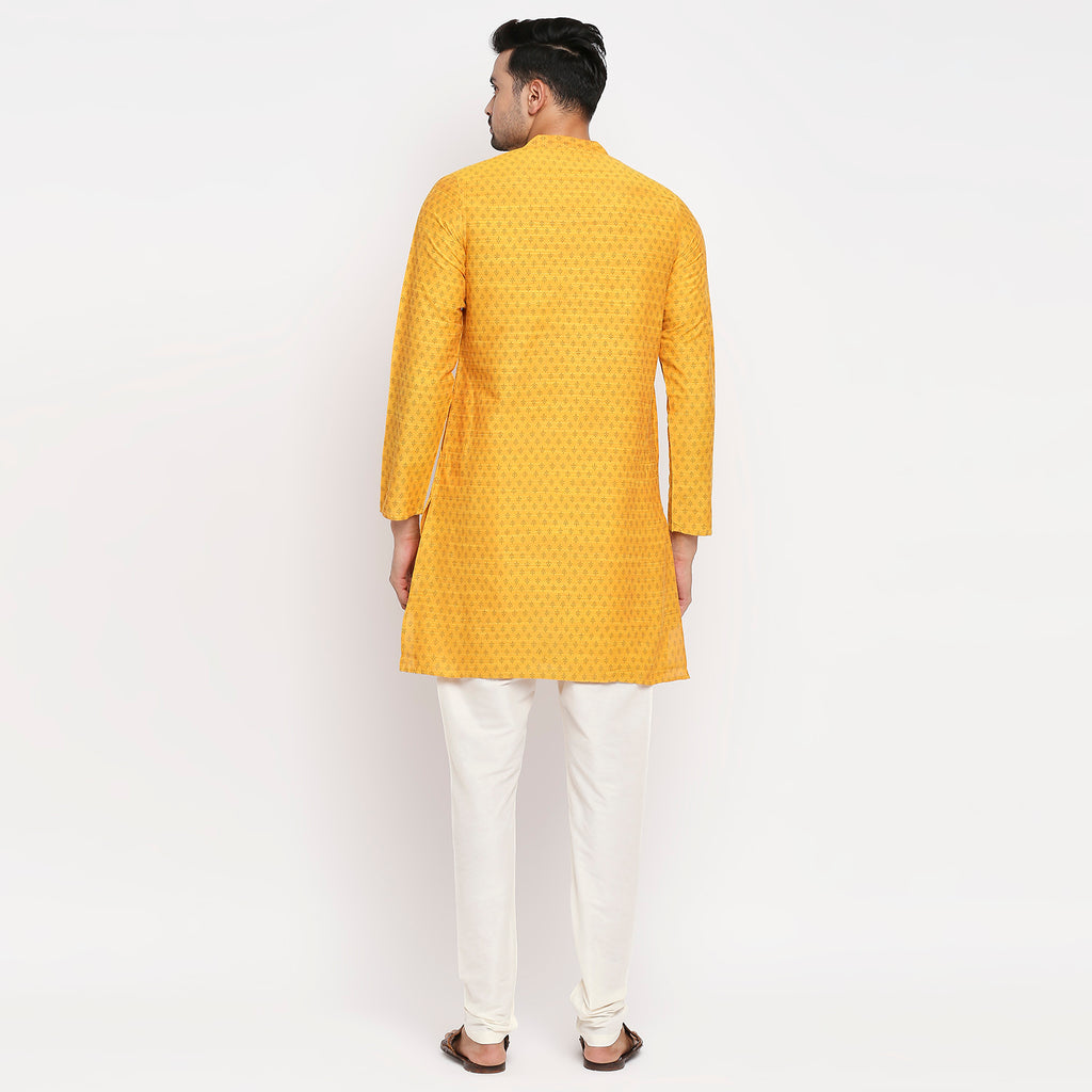 Men Straight Full Sleeve Mustard Kurta