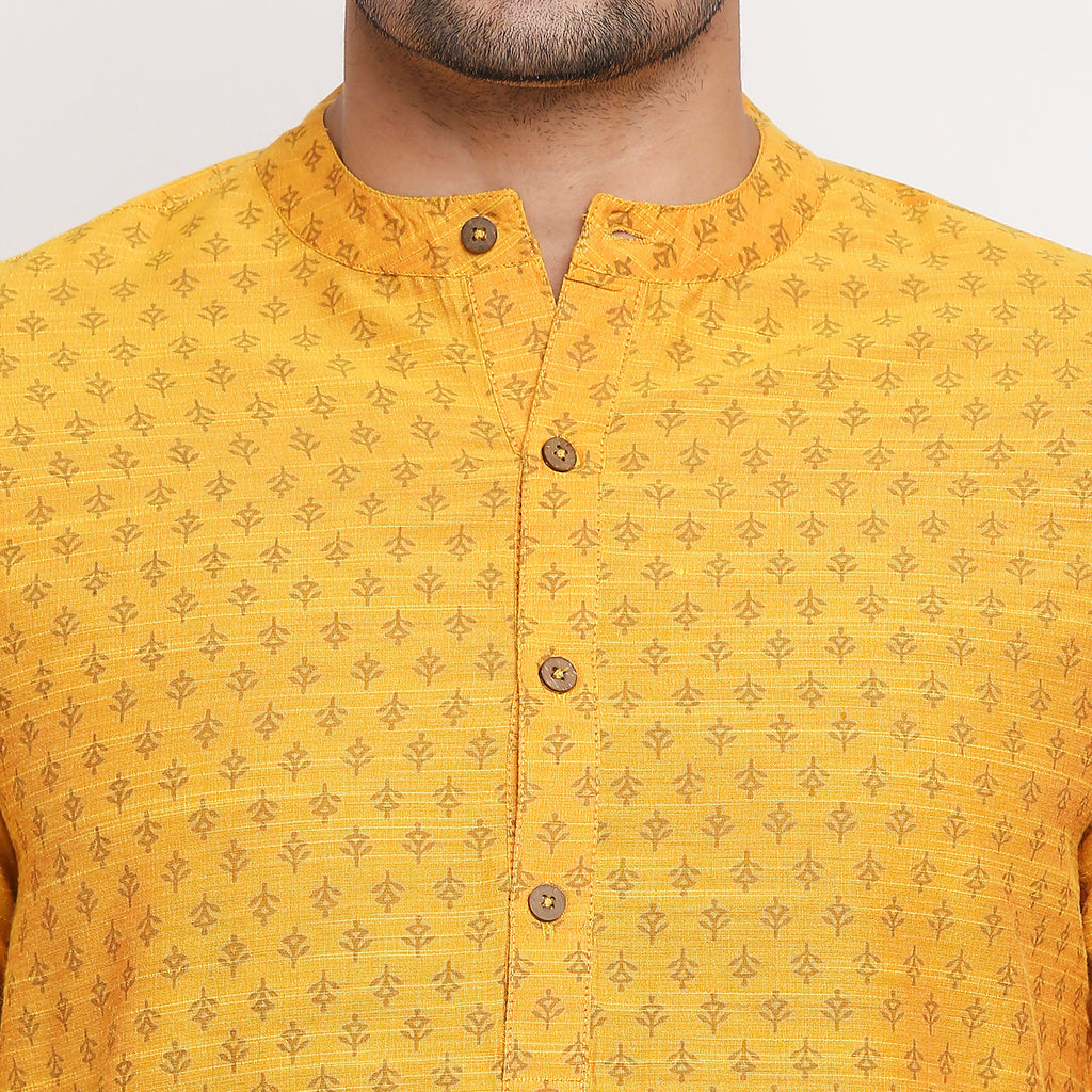 Men Straight Full Sleeve Mustard Kurta