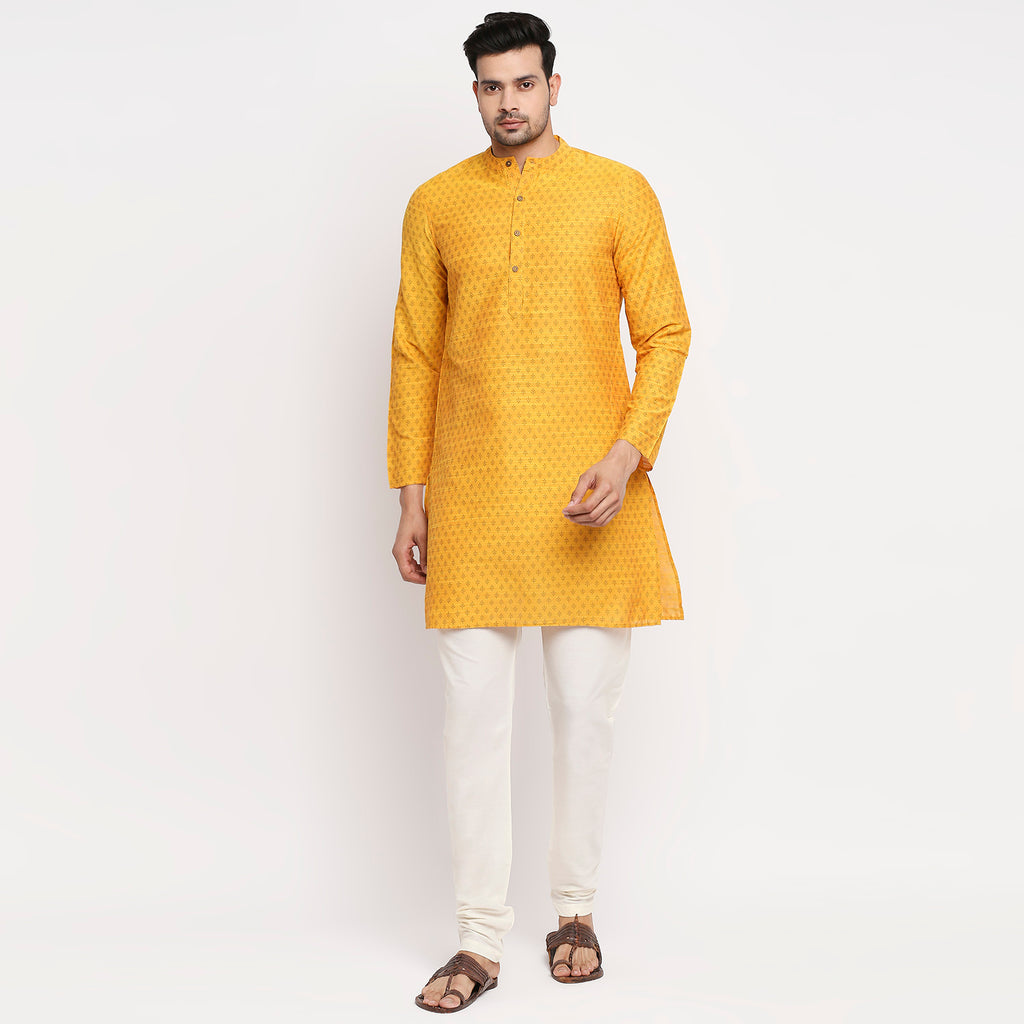 Men Straight Full Sleeve Mustard Kurta