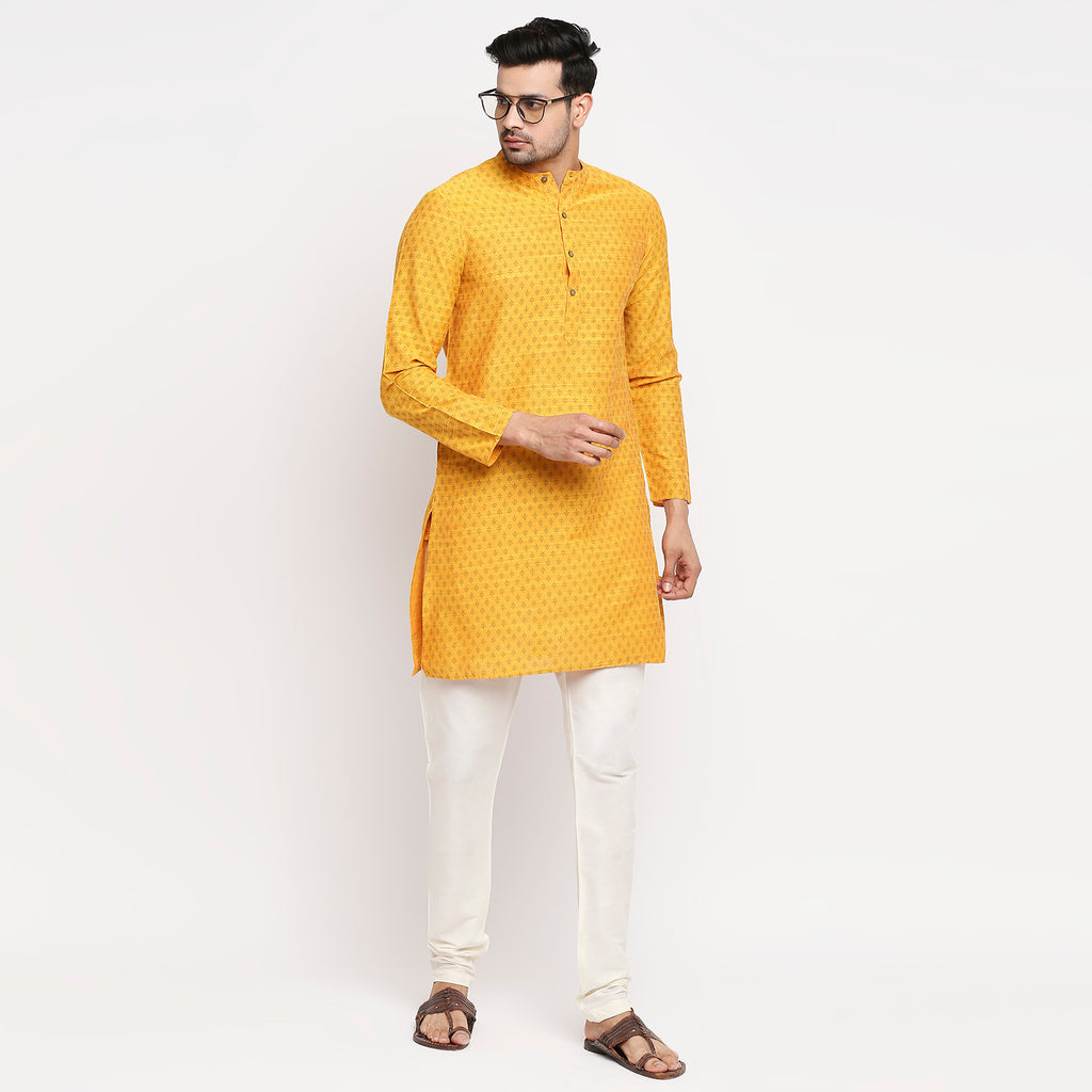 Men Straight Full Sleeve Mustard Kurta