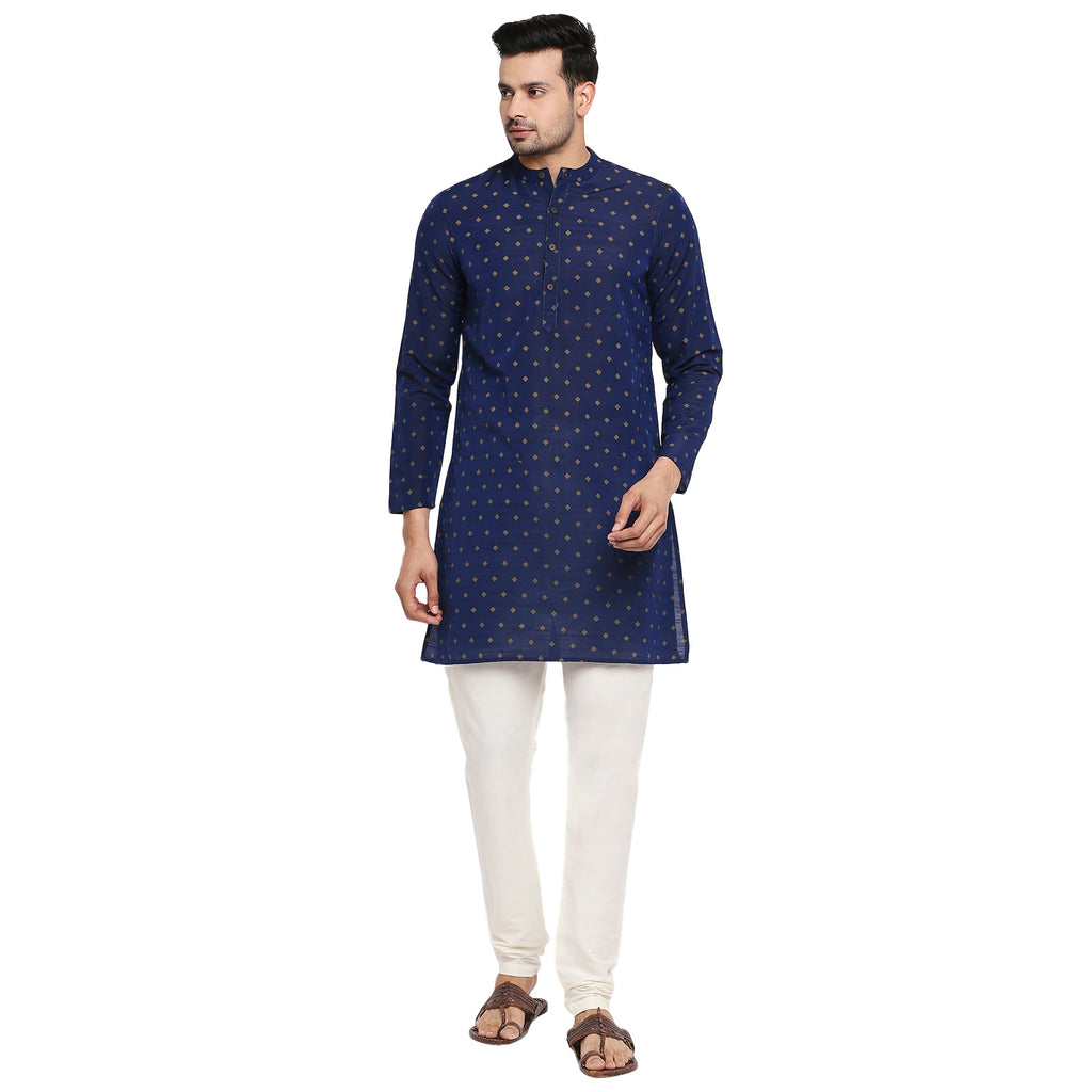 Men Straight Full Sleeve Navy Kurta