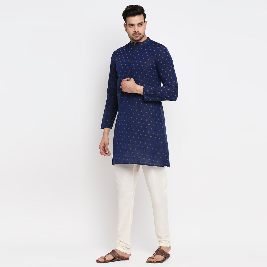 Men Straight Full Sleeve Navy Kurta