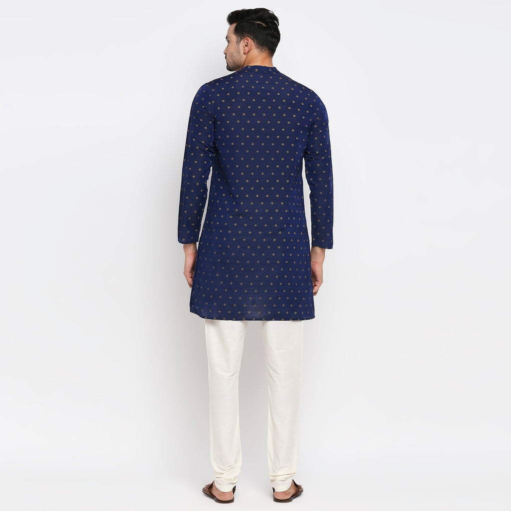 Men Straight Full Sleeve Navy Kurta