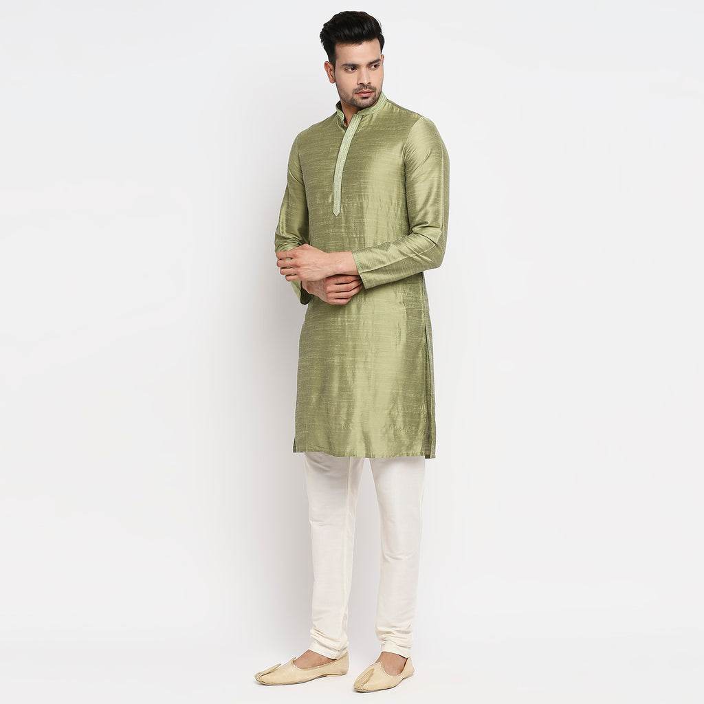 Men Straight Full Sleeve Green Kurta