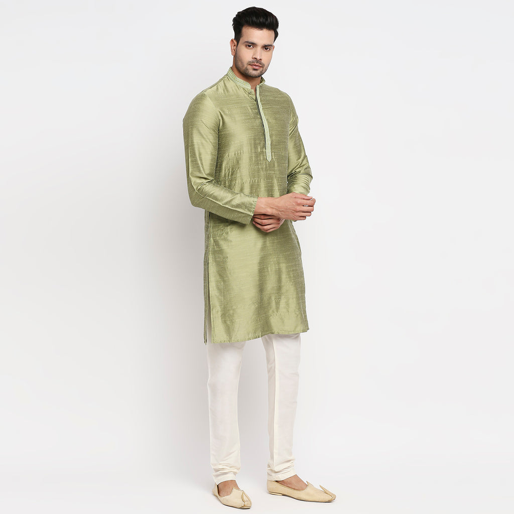Men Straight Full Sleeve Green Kurta