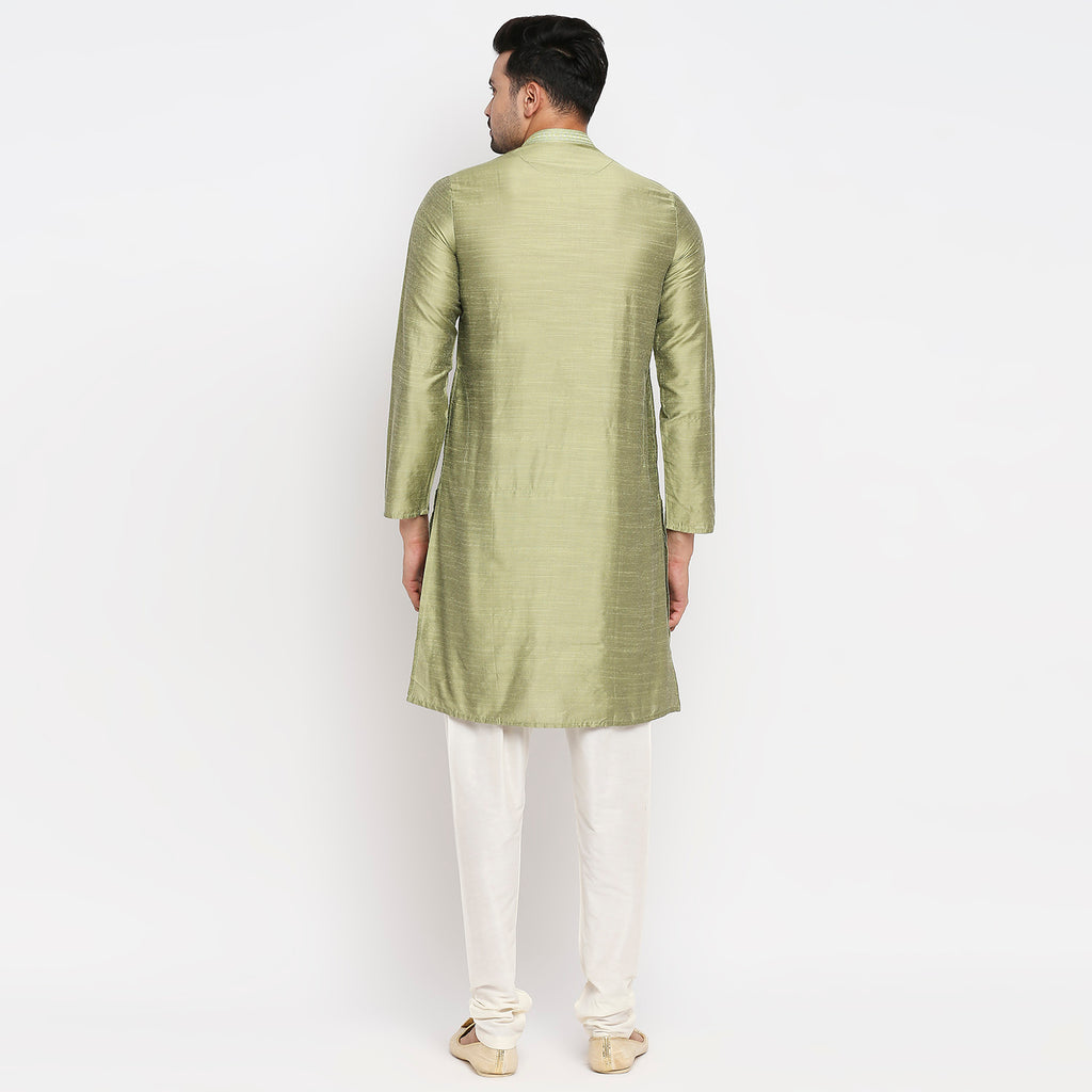 Men Straight Full Sleeve Green Kurta