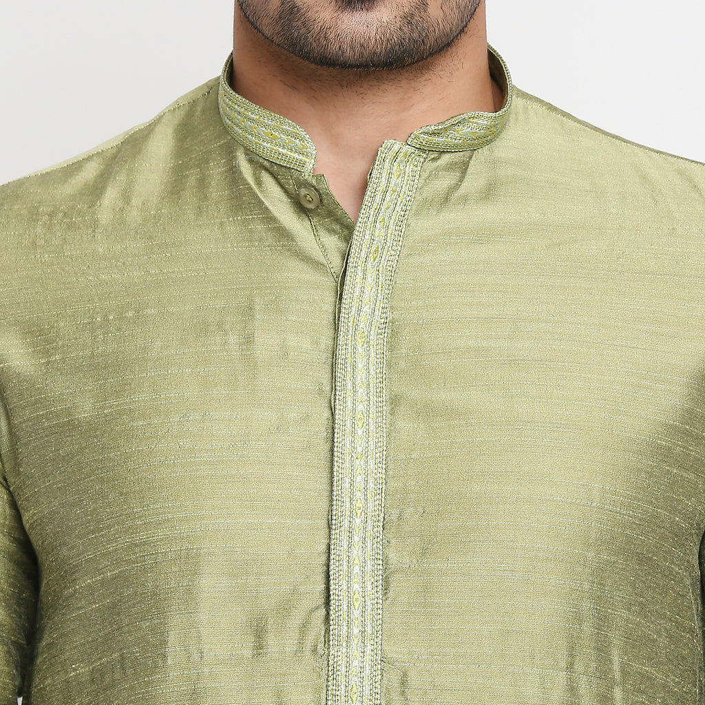 Men Straight Full Sleeve Green Kurta