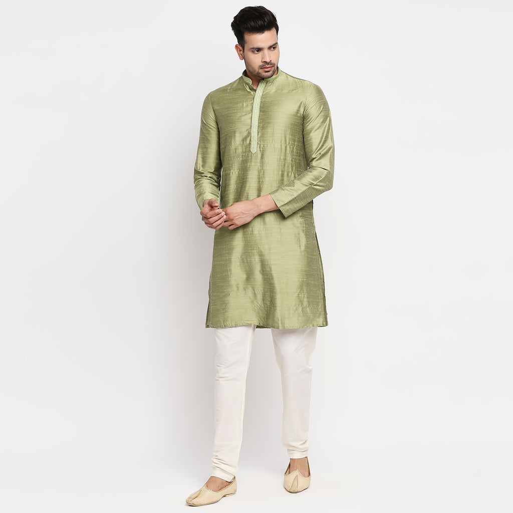 Men Straight Full Sleeve Green Kurta