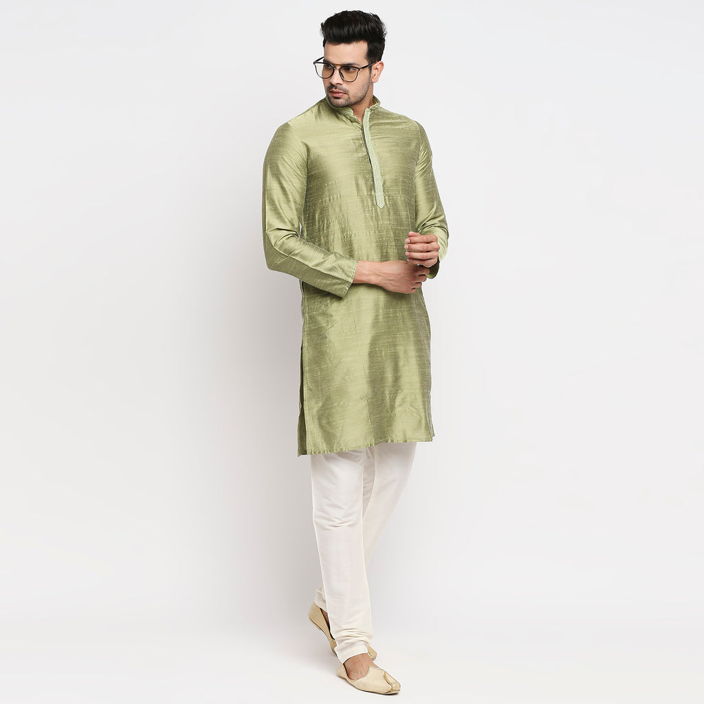 Men Straight Full Sleeve Green Kurta