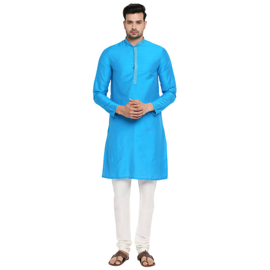 Men Straight Full Sleeve Teal Kurta