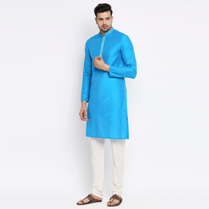 Men Straight Full Sleeve Teal Kurta