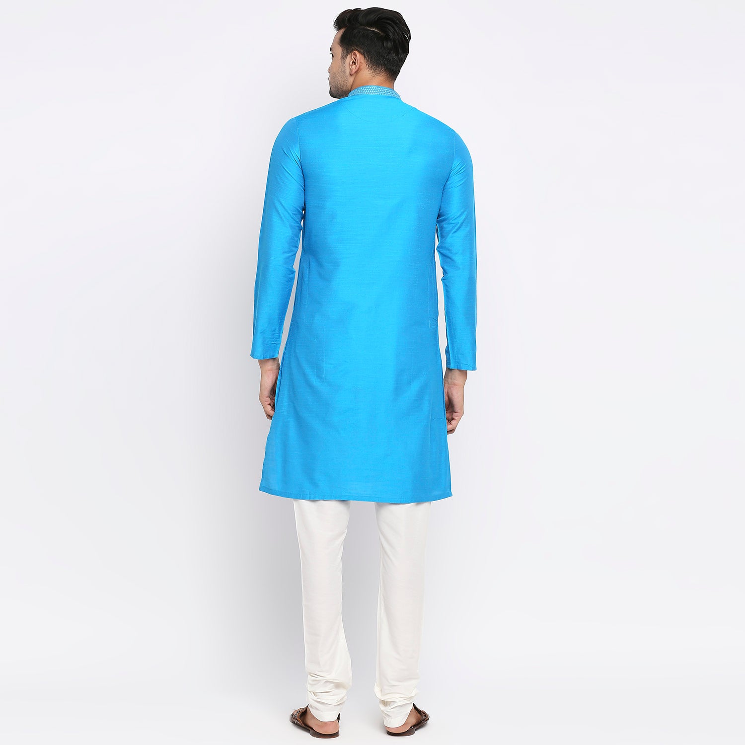 Men Straight Full Sleeve Teal Kurta