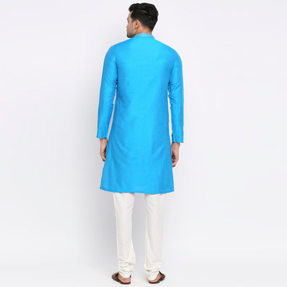 Men Straight Full Sleeve Teal Kurta