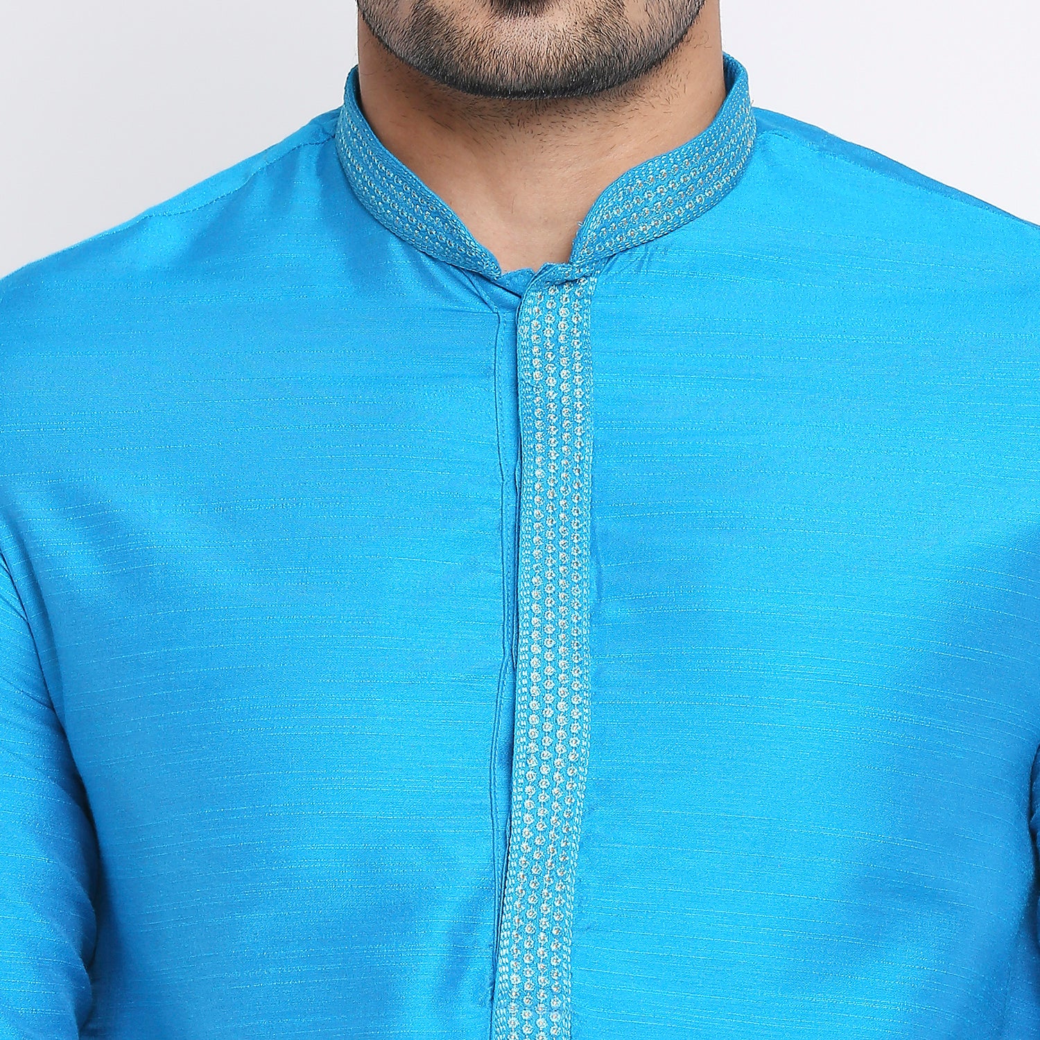 Men Straight Full Sleeve Teal Kurta