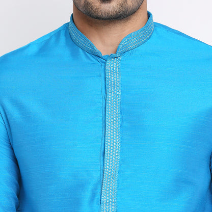 Men Straight Full Sleeve Teal Kurta