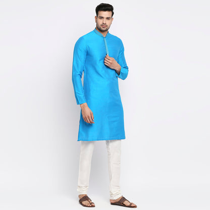 Men Straight Full Sleeve Teal Kurta