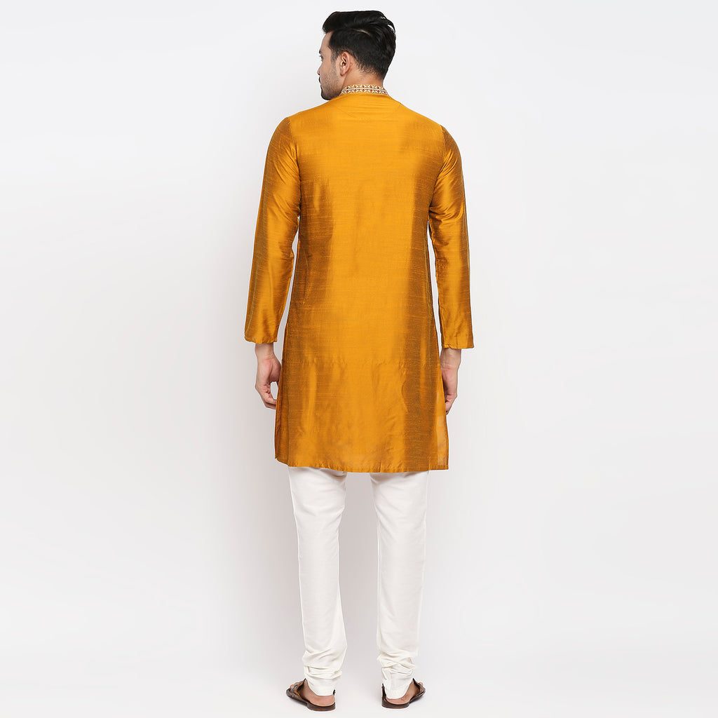 Men Straight Full Sleeve Mustard Kurta