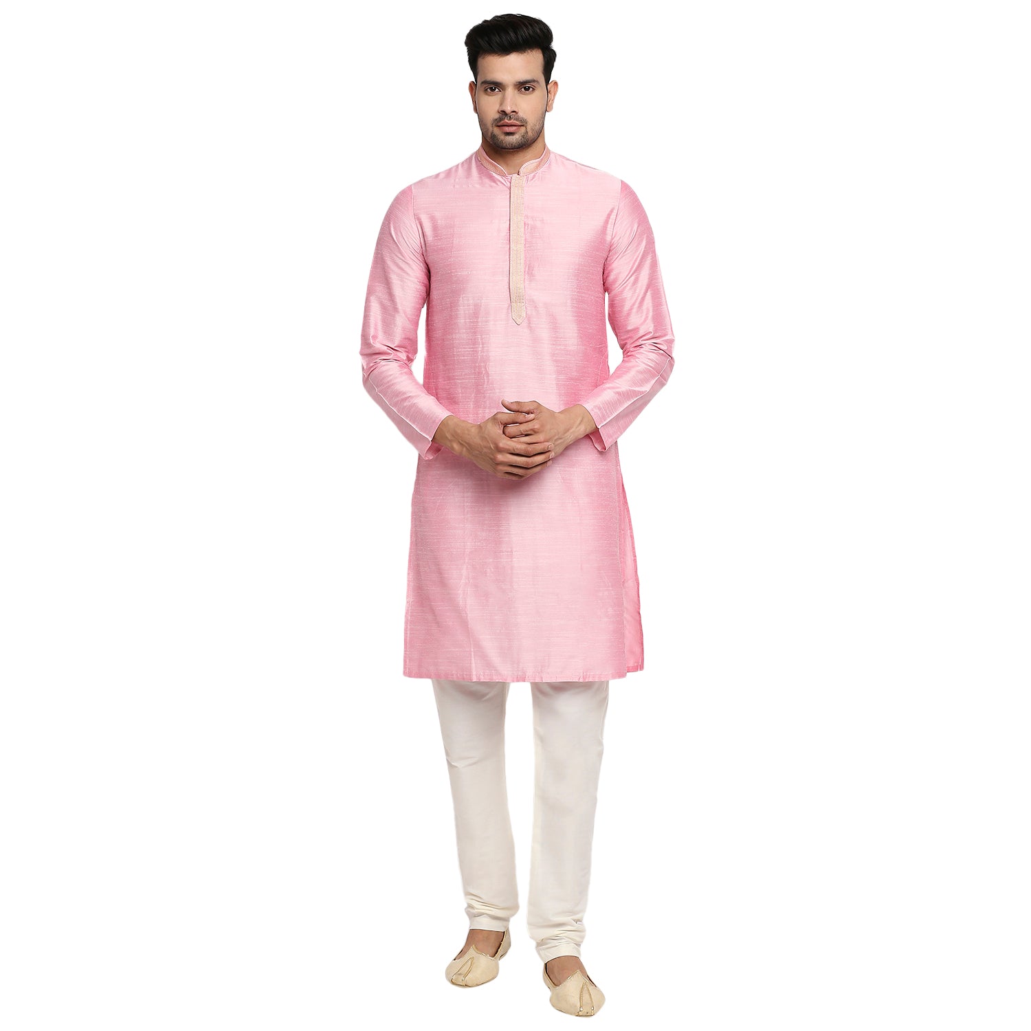 Men Straight Full Sleeve Pink Kurta