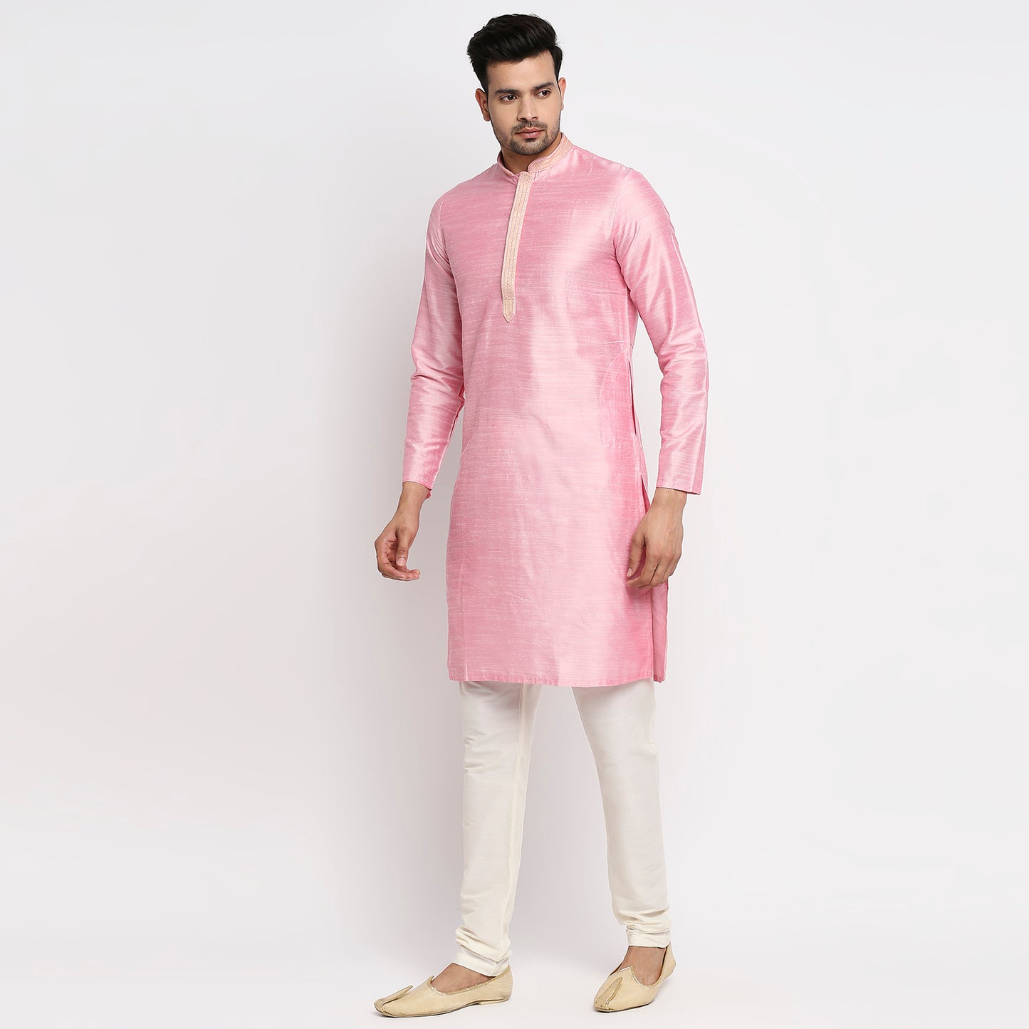 Men Straight Full Sleeve Pink Kurta
