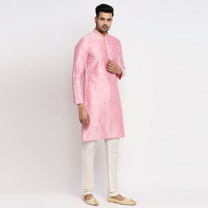Men Straight Full Sleeve Pink Kurta