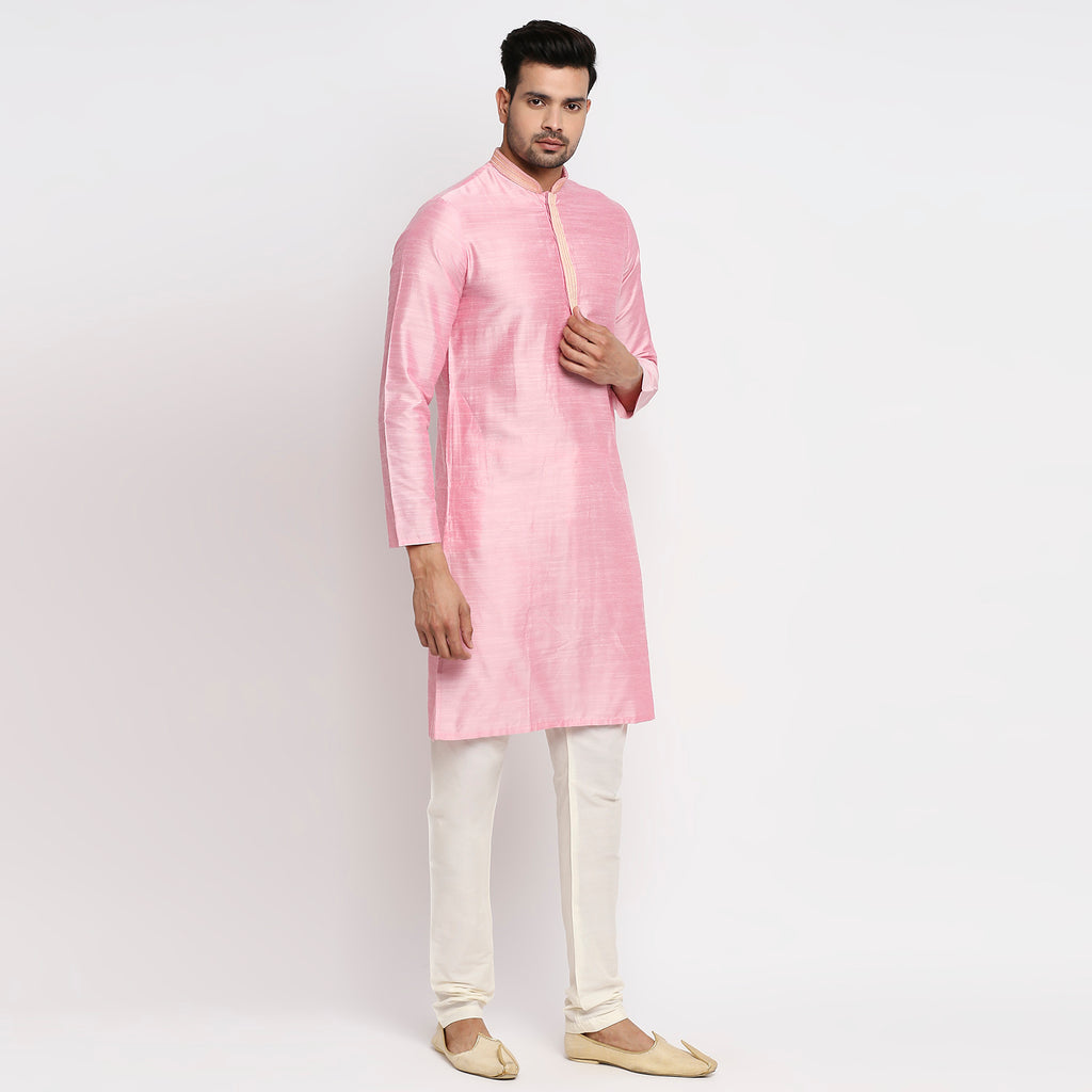 Men Straight Full Sleeve Pink Kurta