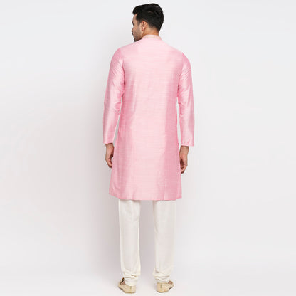 Men Straight Full Sleeve Pink Kurta