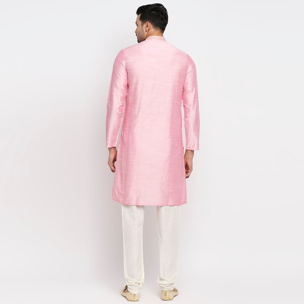 Men Straight Full Sleeve Pink Kurta