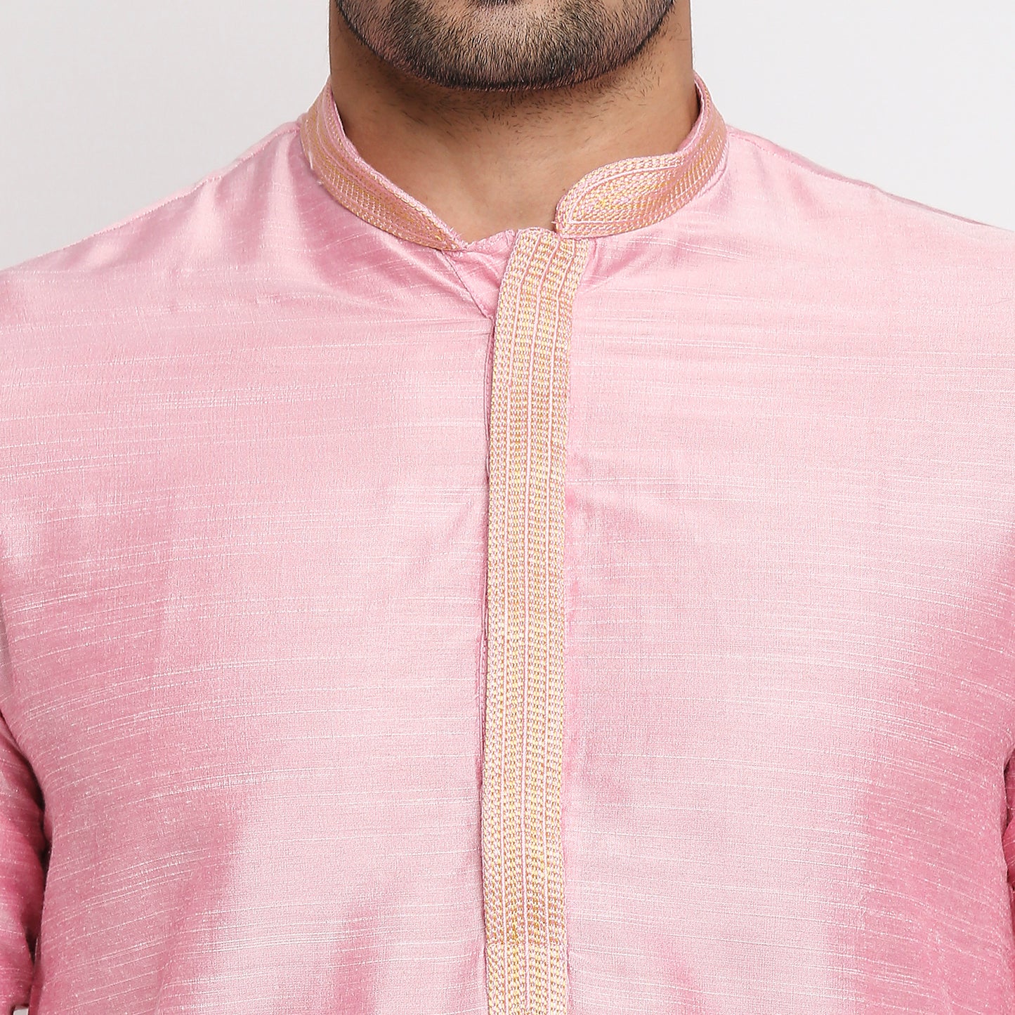 Men Straight Full Sleeve Pink Kurta
