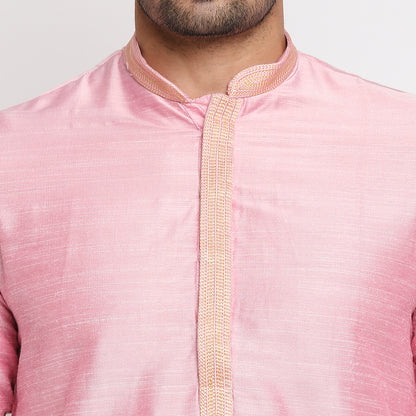 Men Straight Full Sleeve Pink Kurta