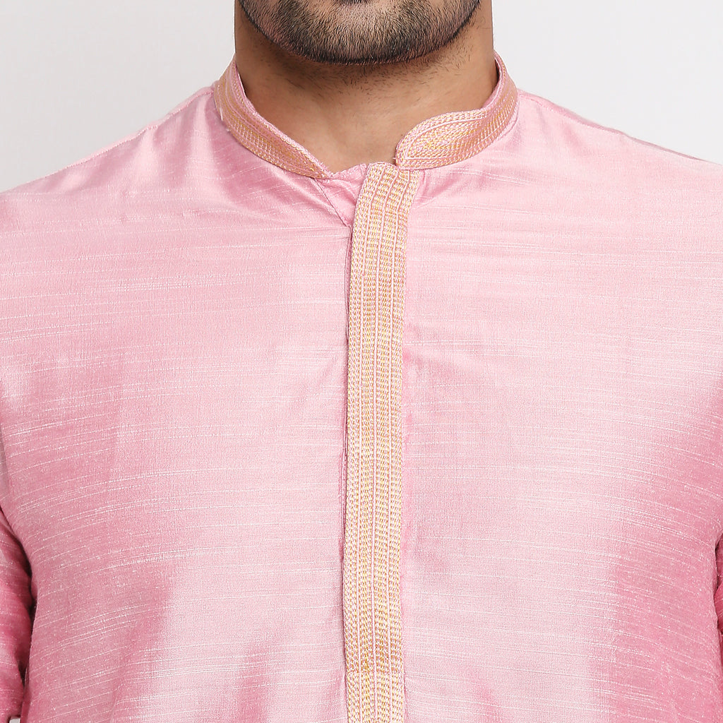 Men Straight Full Sleeve Pink Kurta
