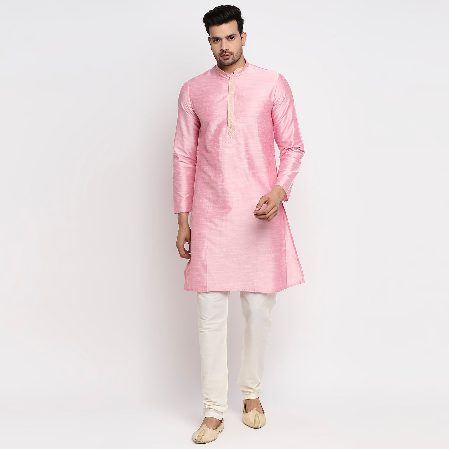 Men Straight Full Sleeve Pink Kurta