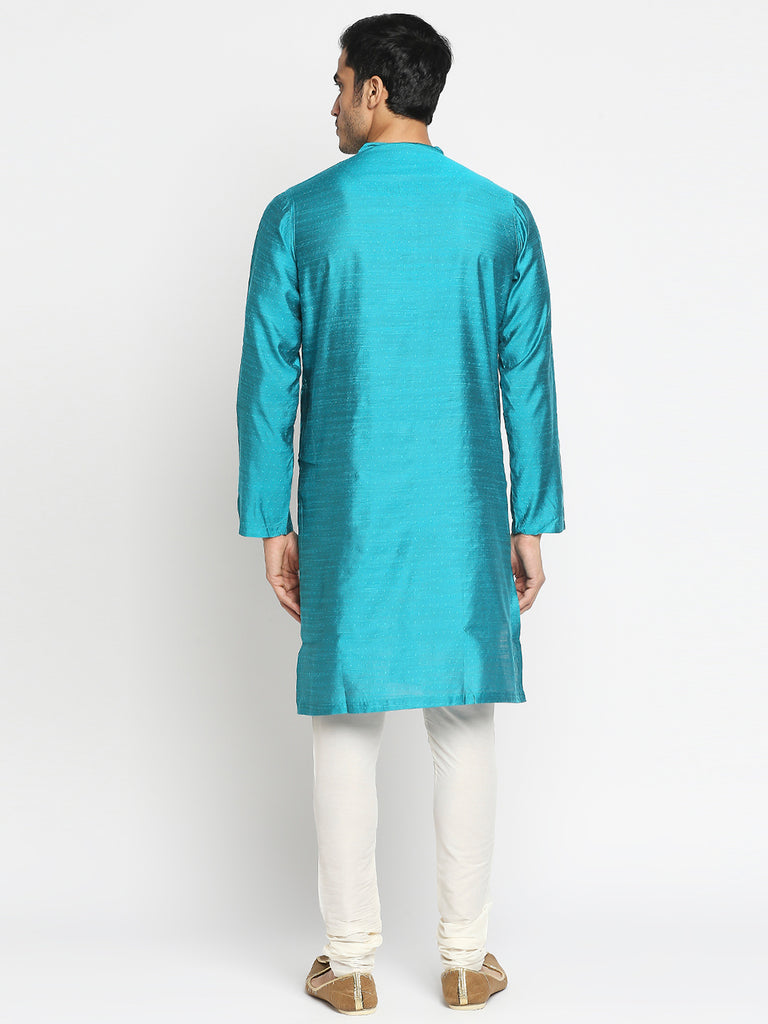 Men's Turq Art Silk Embroidered Kurta