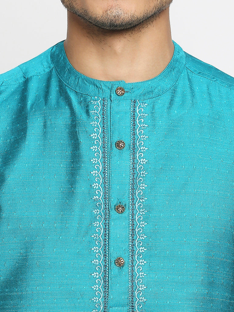 Men's Turq Art Silk Embroidered Kurta