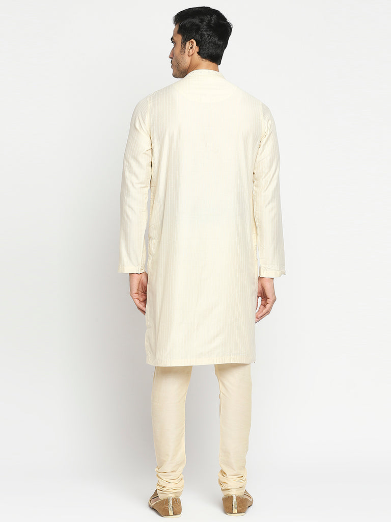 Men's Cream Art Silk Embroidered Kurta