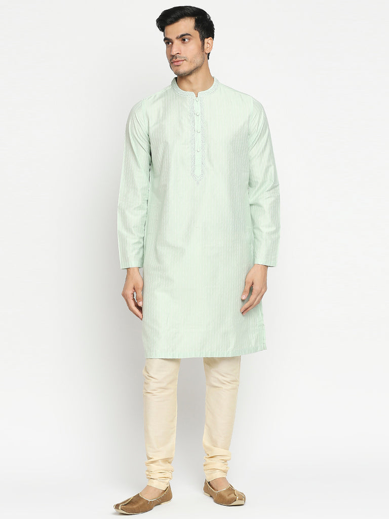 Men's Pista Art Silk Embroidered Kurta