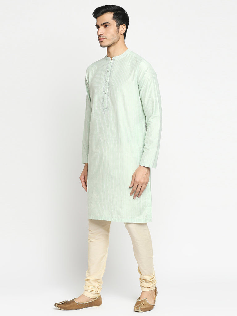 Men's Pista Art Silk Embroidered Kurta