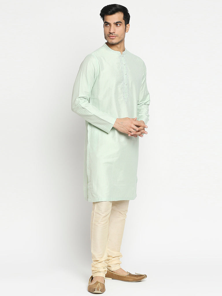 Men's Pista Art Silk Embroidered Kurta