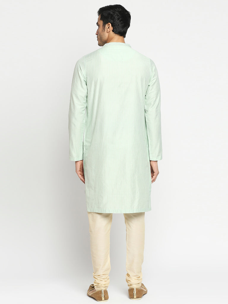 Men's Pista Art Silk Embroidered Kurta