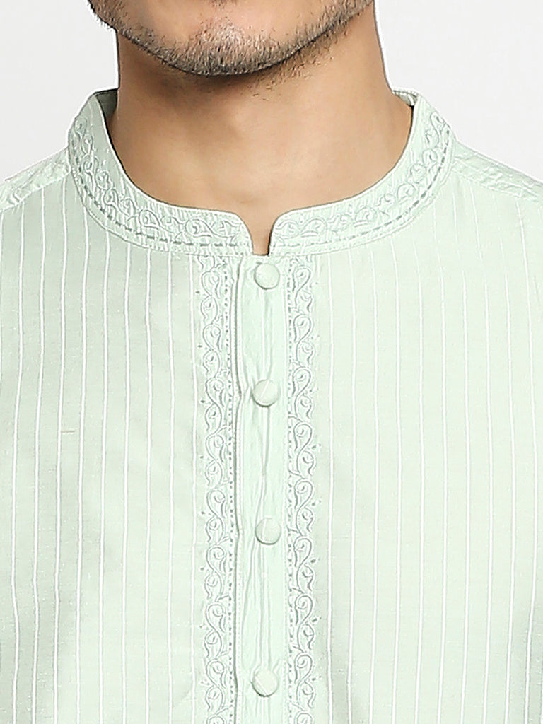 Men's Pista Art Silk Embroidered Kurta