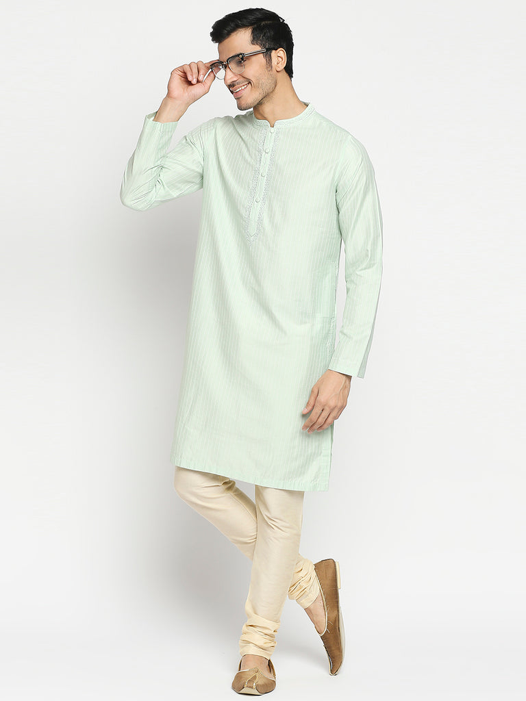 Men's Pista Art Silk Embroidered Kurta