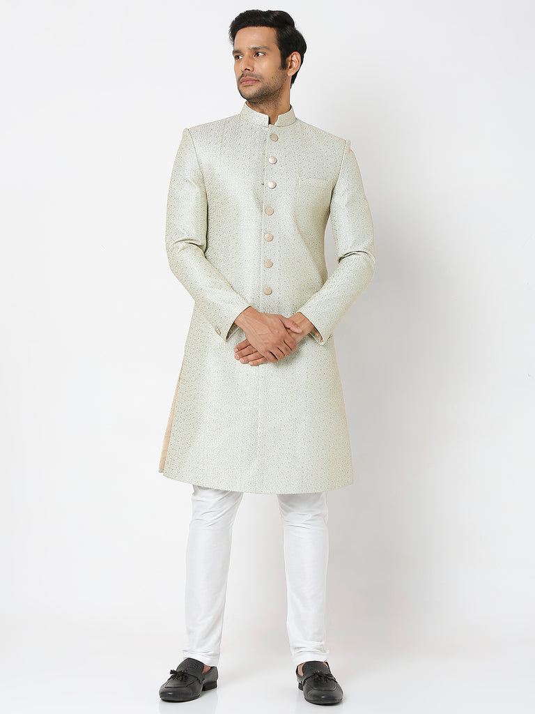 Men's Pista Art Silk Solid Kurta & Pyjama Sets