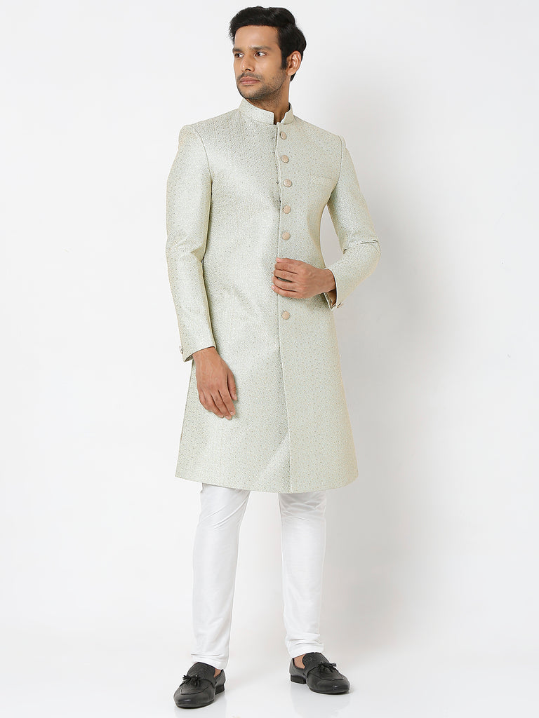Men's Pista Art Silk Solid Kurta & Pyjama Sets