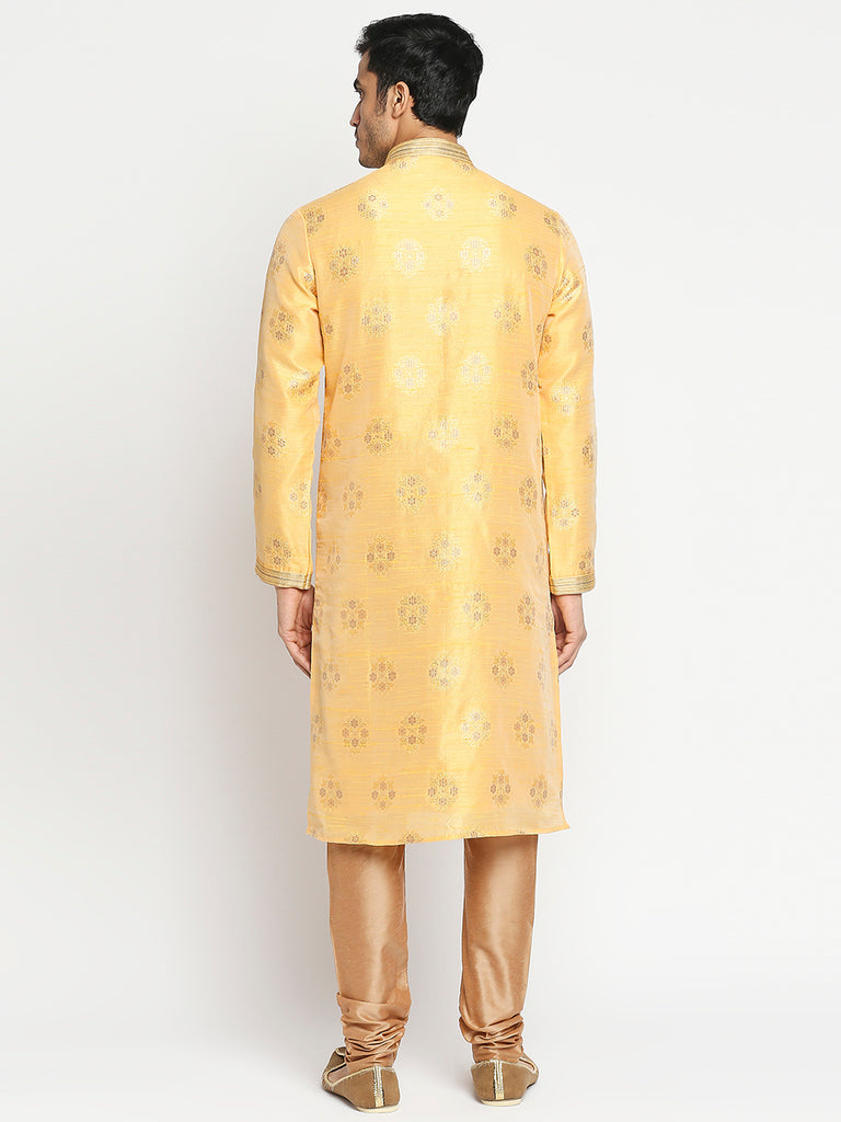 Men's Yellow Polyester Embroidered Kurta Pyjama