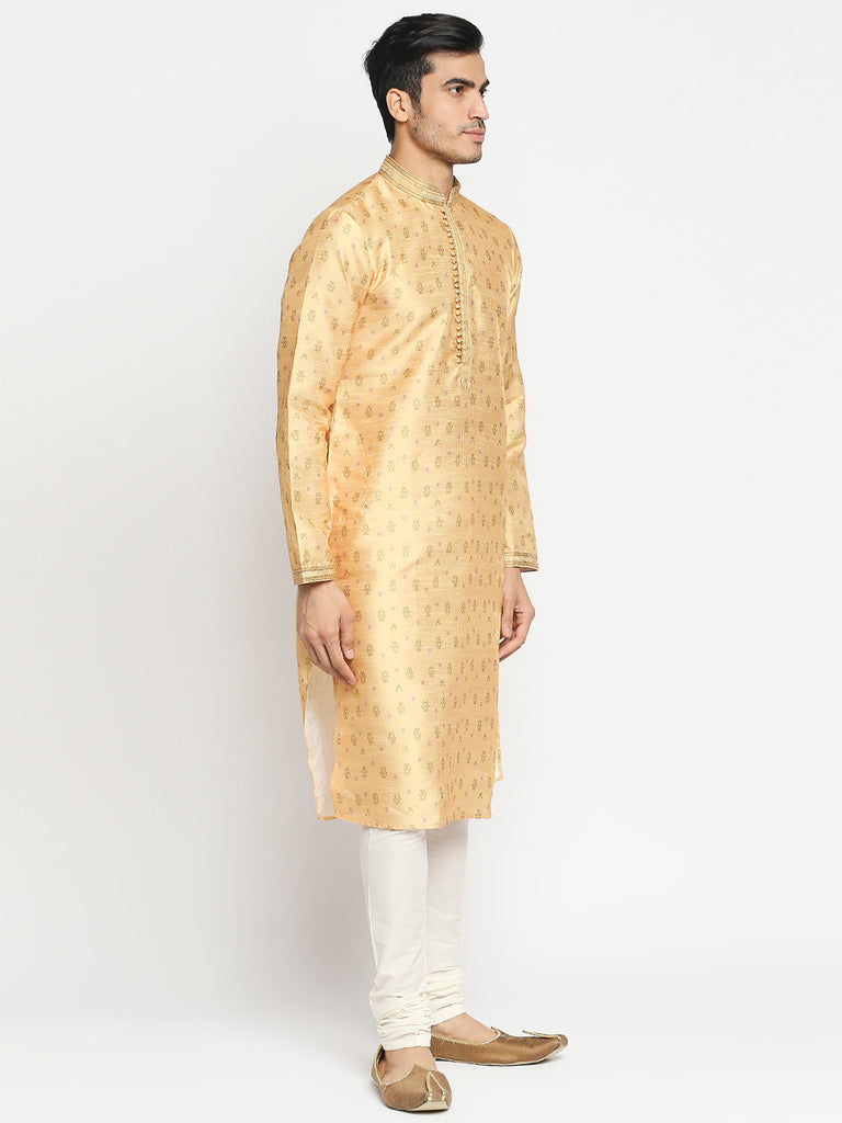 Men's Yellow Polyester Embroidered Kurta Pyjama