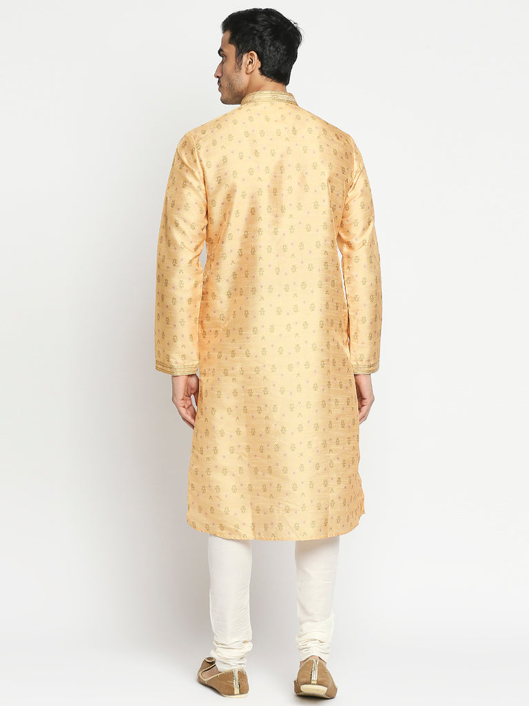 Men's Yellow Polyester Embroidered Kurta Pyjama