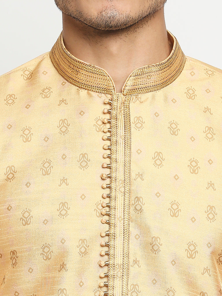 Men's Yellow Polyester Embroidered Kurta Pyjama