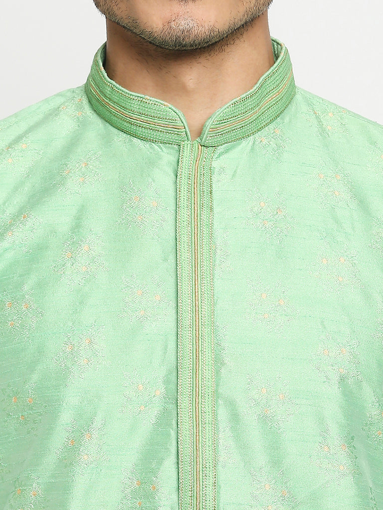 Men's Green Polyester Embroidered Kurta Pyjama