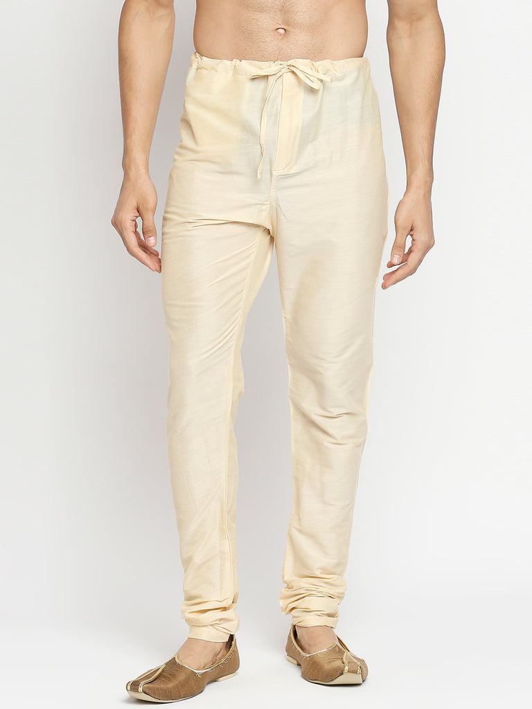 Men's Cream Blended Embroidered Kurta Pyjama