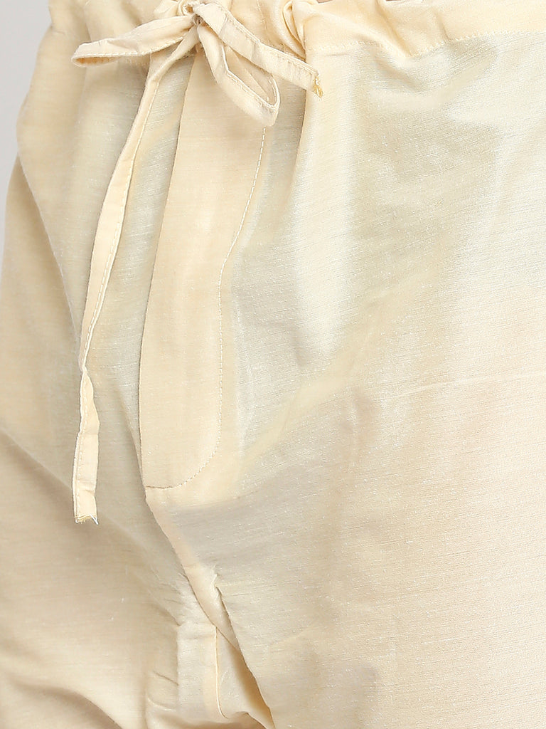 Men's Cream Blended Embroidered Kurta Pyjama