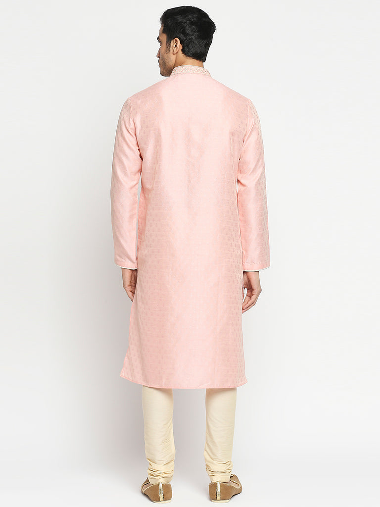 Men's Peach Blended Embroidered Kurta Pyjama